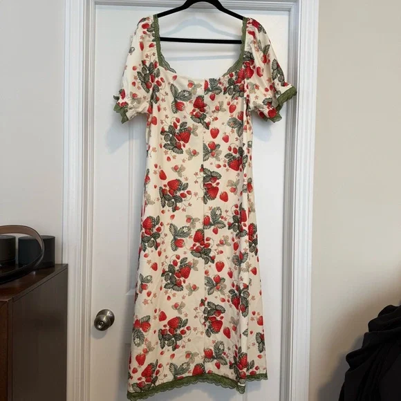 Cider Cream Dress with Red and Green Floral Design - Picture 7 of 7